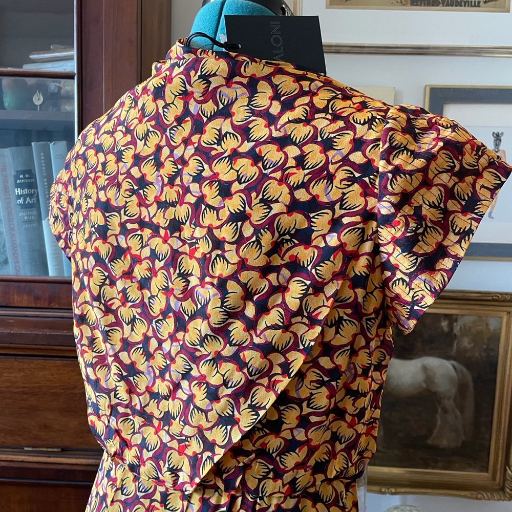 SALONI Pemala Sun Yellow and Black Floral Midi Dress NWT - Picture 3 of 7